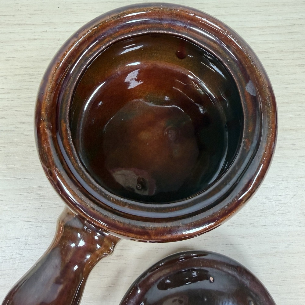 Vintage French Onion Soup Crock Handled Bowls with Lid Brown Glazed (1) - Picture 9 of 13